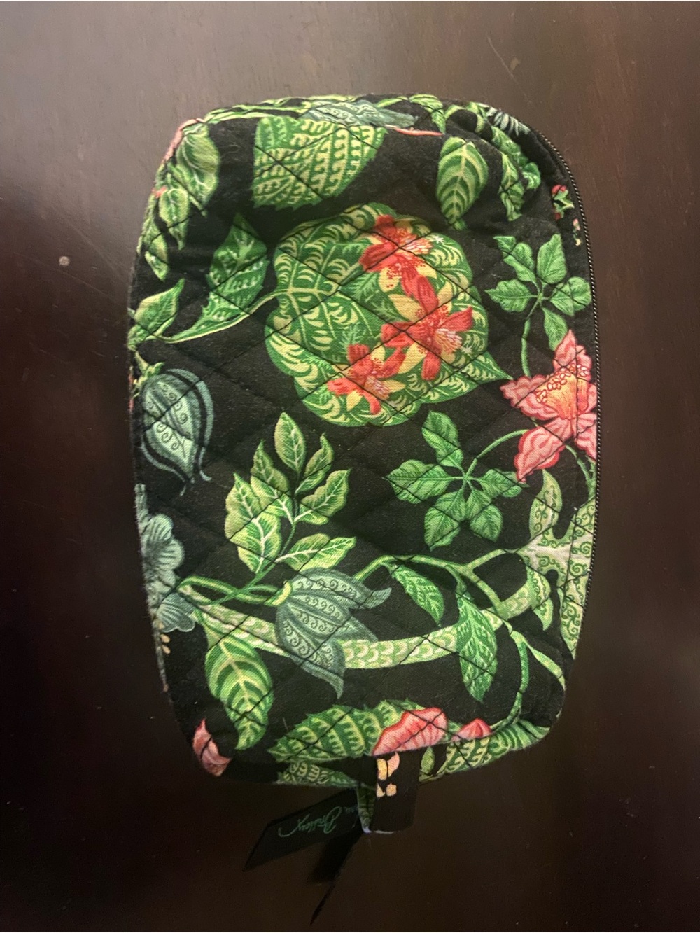 Vera Bradley Quilted Floral Zip Pouch — Black, Green & Pink